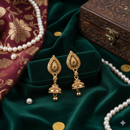 Novelika Latest Stylish Golden Tone Beautiful Traditional Jhumka Earring set for Women Girls - ER6008 Novelika Latest Stylish Golden Tone Beautiful Traditional Jhumka Earring set for Women Girls - ER6008