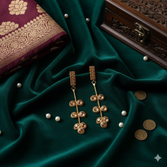 Novelika Latest Stylish Golden Tone Traditional Chandelier Earring set for Women Girls - 757ER3002