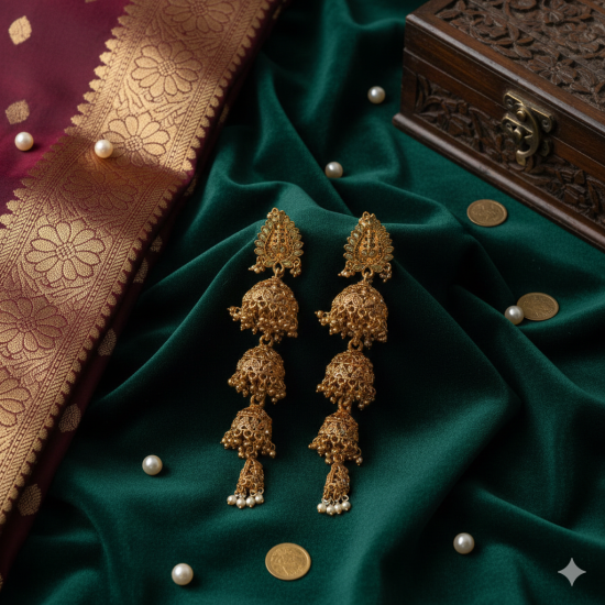Novelika Latest Stylish Golden Tone Traditional 3 Layer Jhumka Earring set for Women Girls - ER6009 Novelika Latest Stylish Golden Tone Traditional 3 Layer Jhumka Earring set for Women Girls - ER6009