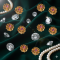Gold Floral Design Stud Earrings with Pink Stone Centerpiece – 12 Pairs Set