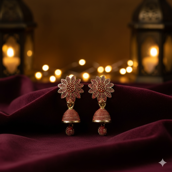 Novelika Latest Stylish Maroon Color Traditional Jhumka Earring set for Women Girls - ER9003