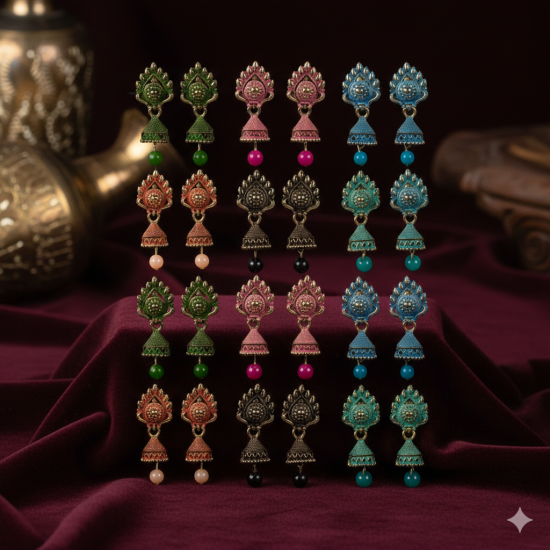 Novelika Latest Stylish Golden Tone Traditional Jhumka Earring set for Women Girls Set Of 12 - ER7008 Novelika Latest Stylish Golden Tone Traditional Jhumka Earring set for Women Girls Set Of 12 - ER7008