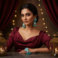 Novelika Latest Stylish Sky Blue Traditional Earring Jhumka Earring set for Women Girls - ER11008