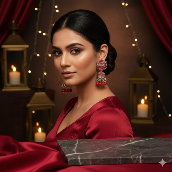 Novelika Latest Stylish Red Traditional Earring Jhumka Earring set for Women Girls - ER11020