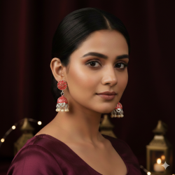 Novelika Latest Stylish Red Color Traditional Jhumka Earring set for Women Girls - ER1106