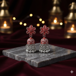 Novelika Latest Stylish Red Color Traditional Jhumka Earring set for Women Girls - ER1015