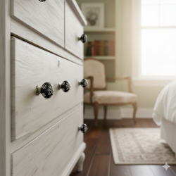 Black & Lily Round Shaped Handle Ceramic Knob - For Bathroom Kitchen Cabinet Hardware Door Pulls Decorative Dresser - Pack Of 5