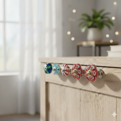  Red And White Mini Blocks Ceramic Knobs-For - Kitchen Cupboard ,Furniture Home Decor,  Cabinet - Drawer - Cabinet pulls - Door knobs. (Set Of 5.)