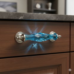 Crystal Blue Glass Door Handle - Premium Stylish Chrome Hardware - Unique Door Pulls Handle (Size 7 inch Transparent Sky Blue) - 1 pack