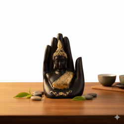 Novelika Romantic Couple Figurine Showpiece with Buddha Statue in Hand | Family Sculpture Decorative Idol for Home Decor, Living Room, Bedroom & Gift (Buddha Statue in Hand)