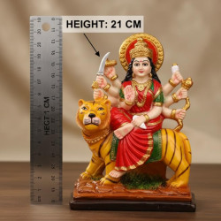 Novelika Maa Durga Ji Resin Idol with Lion Premium Hand Painted Durga MATA Murti for Home Mandir Temple Pooja Navratri Diwali Spiritual Gift Decorative Showpiece for Living Room Office set of 1