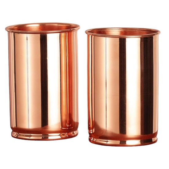 Novelika Set of 2 Hand Crafted Pure Copper Tumbler | Pure Copper Water Mug | 300 Ml for Ayurvedic Health Benifits (Plain) set of 2