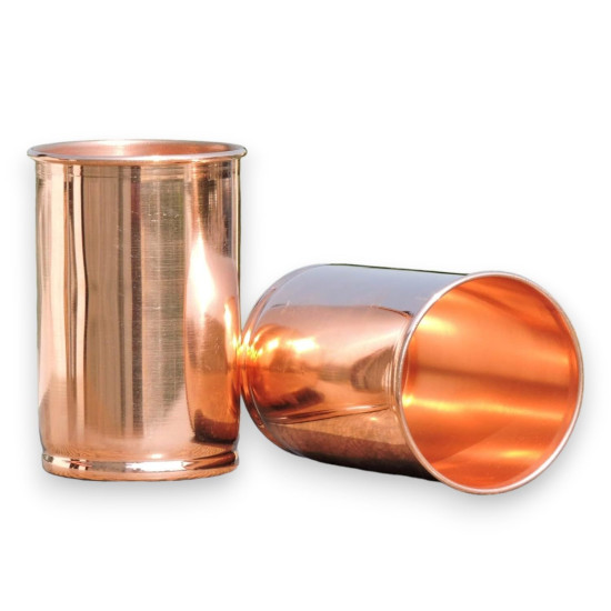 Novelika Set of 2 Hand Crafted Pure Copper Tumbler | Pure Copper Water Mug | 300 Ml for Ayurvedic Health Benifits (Plain) set of 2
