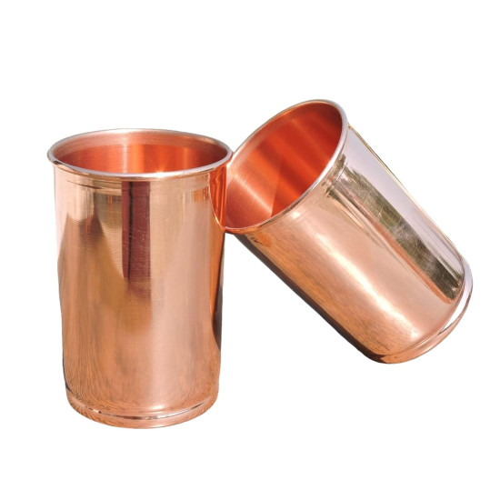 Novelika Set of 2 Hand Crafted Pure Copper Tumbler | Pure Copper Water Mug | 300 Ml for Ayurvedic Health Benifits (Plain) set of 2