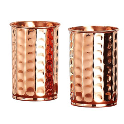 Novelika Pure Copper Hammered Tumbler (Glass) Set of 2 Copper Tumbler Hold 300 ML Water for ayurvedic Health benifits set of 2