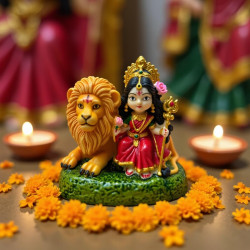 Novelika Durga MATA Idol for Car Dashboard, Home | Durga ji Murti for Festivals, Blessings & Gifting | MATA Rani Idol Statue for Home Mandir Suitable for Navratri, Diwali, Dushhera (Multicolour) set of 1