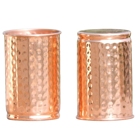 Novelika Pure Copper Hammered Tumbler (Glass) Set of 2 Copper Tumbler Hold 300 ML Water for ayurvedic Health benifits set of 2