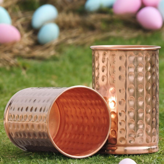 Novelika Pure Copper Hammered Tumbler (Glass) Set of 2 Copper Tumbler Hold 300 ML Water for ayurvedic Health benifits set of 2