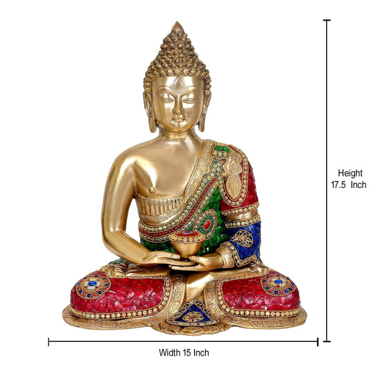 NOVELIKA Brass Buddha Statue Idol Buddha Religious Statue, Height 18 Inch set of 1