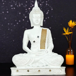 Novelika New 25 Centimetre Meditating Sitting Buddha Statue showpiece Idol Home Decoration Items for Living Room Decor and Gifts (White) set of 1