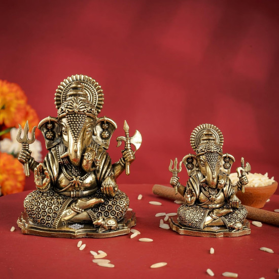  Novelika Brass Ganesha Idol, 2 Inch Ganesh Ji Murti for Pooja Room, Meditation, Office & Car Dashboard, Spiritual Vastu Showpiece & Ideal Gift for Diwali, Ganesh Chaturthi & Weddings set of 1