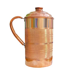  Novelika Pure Copper Water Jug, Pitcher with Silver Touch Smooth Finished, BPA Free & Non-Toxic, Leak Proof and Joint Less with Ayurveda and Yoga Health Benefits 2 Litre set of 1