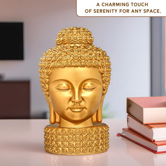 Novelika 8 Inch Resin Buddha Idols for Home Decor | Head Idol Gautam Buddha Statue Figurines | Table Decoration Items for Living Room and Office | Golden set of 1