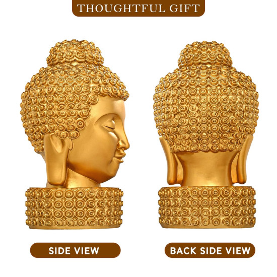 Novelika 8 Inch Resin Buddha Idols for Home Decor | Head Idol Gautam Buddha Statue Figurines | Table Decoration Items for Living Room and Office | Golden set of 1