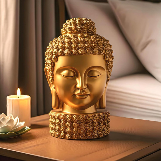 Novelika 8 Inch Resin Buddha Idols for Home Decor | Head Idol Gautam Buddha Statue Figurines | Table Decoration Items for Living Room and Office | Golden set of 1