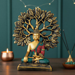 Novelika Buddha Statue Showpiece Idol Home Decor Items for Living Room and Gifts (Golden RED Blue) set of 1