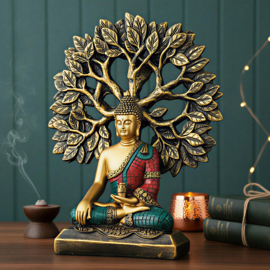 Novelika Buddha Statue Showpiece Idol Home Decor Items for Living Room and Gifts (Golden RED Blue) set of 1 Novelika Buddha Statue Showpiece Idol Home Decor Items for Living Room and Gifts (Golden RED Blue) set of 1
