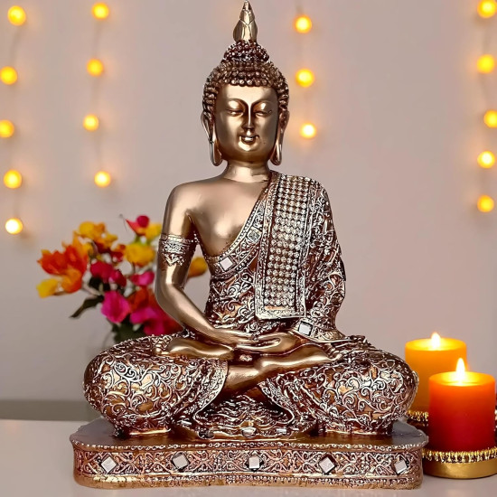 Novelika New 25 Centimetre Meditating Sitting Buddha Statue showpiece Idol Home Decor Items for Living Room and Gifts (Golden2) set of 1 Novelika New 25 Centimetre Meditating Sitting Buddha Statue showpiece Idol Home Decor Items for Living Room and Gifts (Golden2) set of 1