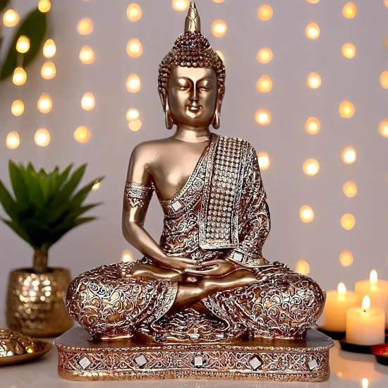 Novelika New 25 Centimetre Meditating Sitting Buddha Statue showpiece Idol Home Decor Items for Living Room and Gifts (Golden2) set of 1 Novelika New 25 Centimetre Meditating Sitting Buddha Statue showpiece Idol Home Decor Items for Living Room and Gifts (Golden2) set of 1