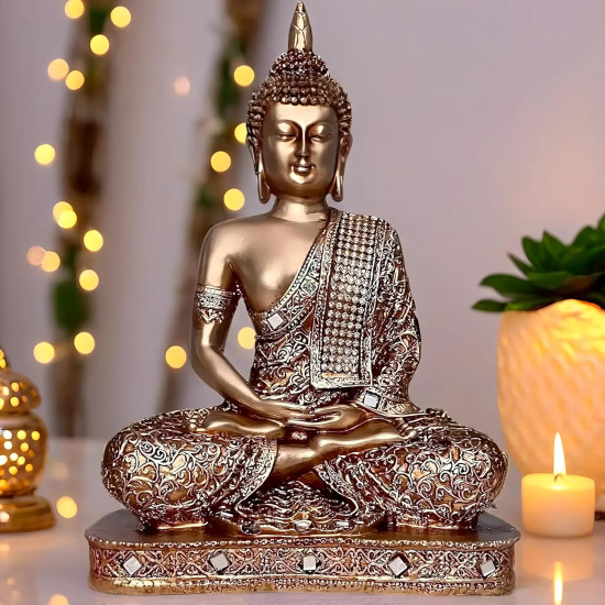 Novelika New 25 Centimetre Meditating Sitting Buddha Statue showpiece Idol Home Decor Items for Living Room and Gifts (Golden2) set of 1 Novelika New 25 Centimetre Meditating Sitting Buddha Statue showpiece Idol Home Decor Items for Living Room and Gifts (Golden2) set of 1