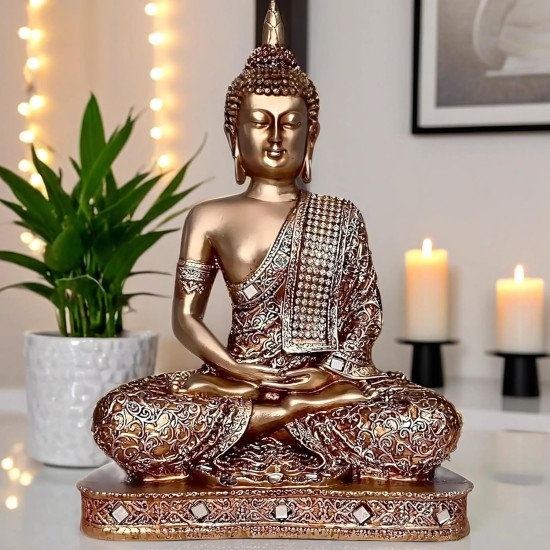 Novelika New 25 Centimetre Meditating Sitting Buddha Statue showpiece Idol Home Decor Items for Living Room and Gifts (Golden2) set of 1 Novelika New 25 Centimetre Meditating Sitting Buddha Statue showpiece Idol Home Decor Items for Living Room and Gifts (Golden2) set of 1