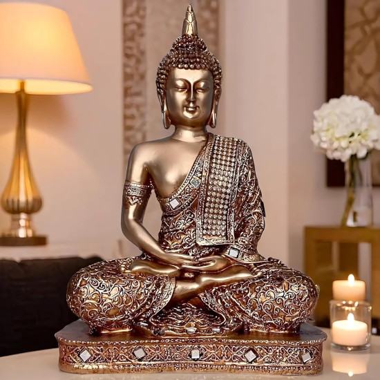 Novelika New 25 Centimetre Meditating Sitting Buddha Statue showpiece Idol Home Decor Items for Living Room and Gifts (Golden2) set of 1 Novelika New 25 Centimetre Meditating Sitting Buddha Statue showpiece Idol Home Decor Items for Living Room and Gifts (Golden2) set of 1