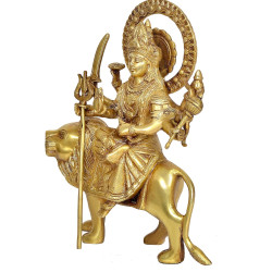 NOVELIKA- Brass Maa Durga Idol Sitting On Lion (Pack of  1 )