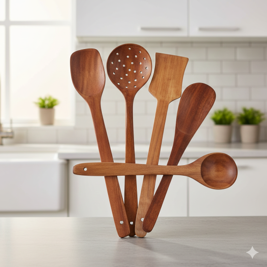 NOVELIKA- Five Wooden Kitchen Utensils used for cooking and serving(NA738) NOVELIKA- Five Wooden Kitchen Utensils used for cooking and serving(NA738)