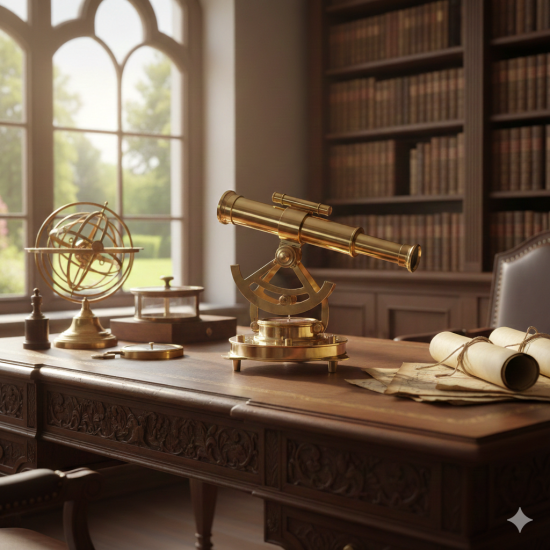 Royal Brass  Telescope Marine Theodolite With Brass Compass Vintage Nautical Décor Alidade Ship Instrument Compass.