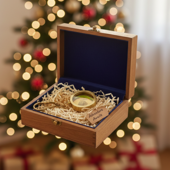 NOVELIKA - Brass Clinometer Keychain, Nautical World 1900 Kelvin & Hughes London - Set of 1