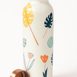 Novelika Pure Copper Designer Water Bottle with Leak Proof Protection, Ayurveda Health Benefits. (1000ml, 1Unit) with Leaf Print Design