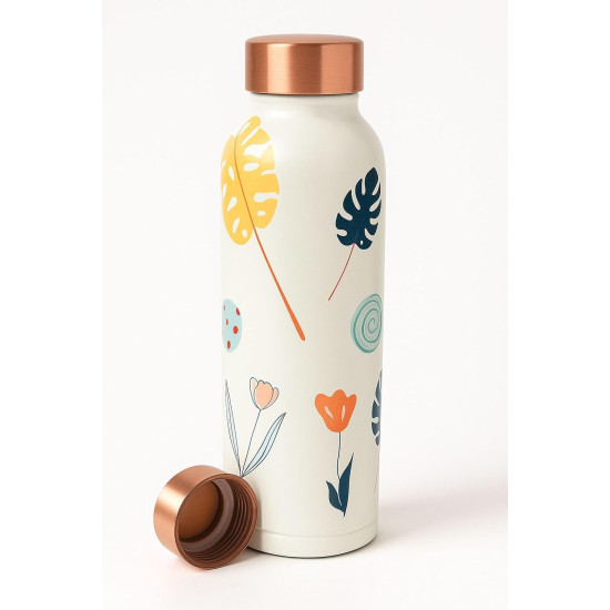 Novelika Pure Copper Designer Water Bottle with Leak Proof Protection, Ayurveda Health Benefits. (1000ml, 1Unit) with Leaf Print Design Novelika Pure Copper Designer Water Bottle with Leak Proof Protection, Ayurveda Health Benefits. (1000ml, 1Unit) with Leaf Print Design