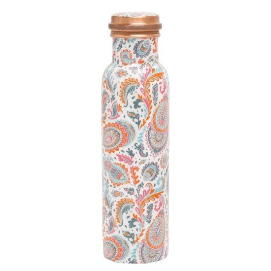 Novelika Pure Copper Designer Water Bottle | Leak Proof Protection | Ayurveda and Yoga Health Benefits (1000ml, Meena Pink Design, Pack of 1)