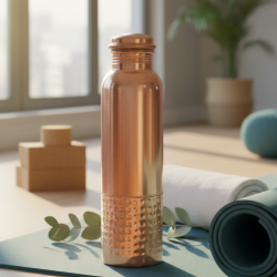 Novelika Pure Copper Water Bottle with Leak Proof Protection, Ayurveda and Yoga Health Benefits. (Half Hammered Design,1000ml) Set of 1