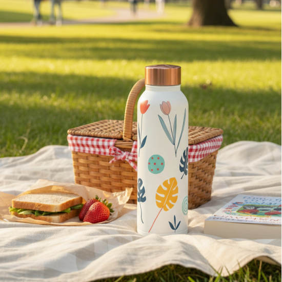 Novelika Pure Copper Designer Water Bottle with Leak Proof Protection, Ayurveda Health Benefits. (1000ml, 1Unit) with Leaf Print Design Novelika Pure Copper Designer Water Bottle with Leak Proof Protection, Ayurveda Health Benefits. (1000ml, 1Unit) with Leaf Print Design