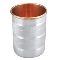 Novelika Pure Steel Copper Glass Tumbler Drinkware Serving Water with Copper Inside and Steel Outside 300 ML Each (Set of 6) Novelika Pure Steel Copper Glass Tumbler Drinkware Serving Water with Copper Inside and Steel Outside 300 ML Each (Set of 6)