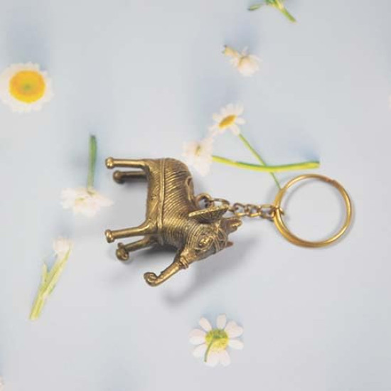 Brass Keychain Key Rings For Bag, Bike, Key Multi Purpose Keychain For Home And Gifting Item (Brass Elephant Key Chain) Set of 1