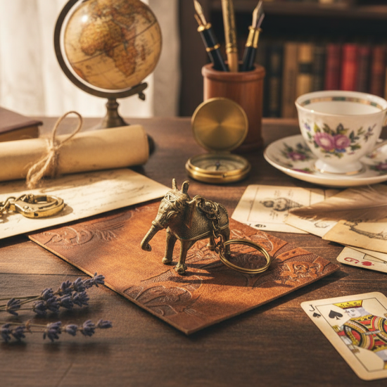 Brass Keychain Key Rings For Bag, Bike, Key Multi Purpose Keychain For Home And Gifting Item (Brass Elephant Key Chain) Set of 1