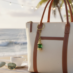 NOVELIKA -Handmade Vintage Style Brass Nautical Green Lamp Keychain Decorative Mini Lamp Design - Set of 1