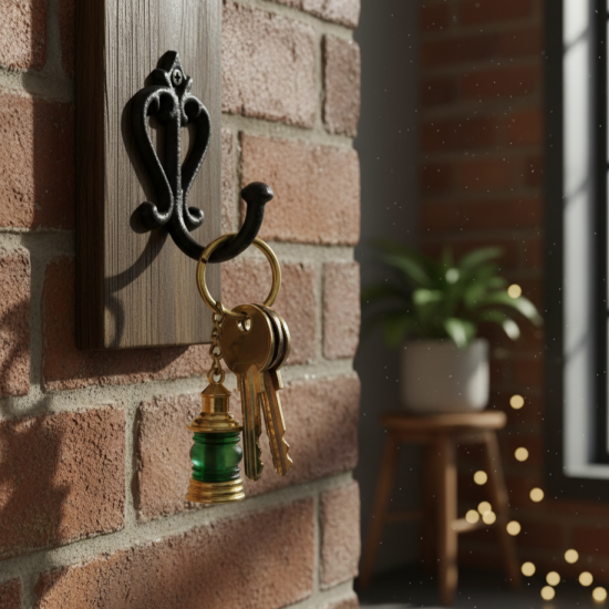 NOVELIKA -Handmade Vintage Style Brass Nautical Green Lamp Keychain Decorative Mini Lamp Design - Set of 1